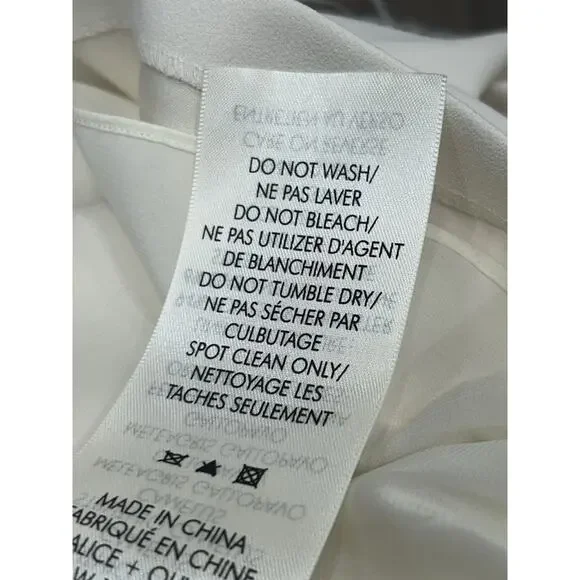 NWT Alice + Olivia Women's White Silk Izola Feather Detail Mini Dress Sz 2 FLAW Mini